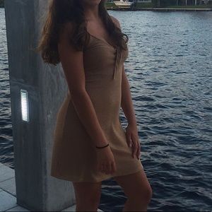 Tan/Beige lace up front ribbed dress
